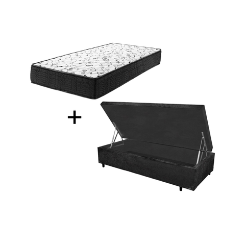 Cama Box Baú Casal Resistence Suede Preto + Colchão Casal Resistence Espuma D33 17x138x188