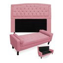 Ver imagem 1 de Kit Cabeceira Geovana + Calçadeira Baú Felix Casal 140cm Suede - Ecotec Decor:Rosa