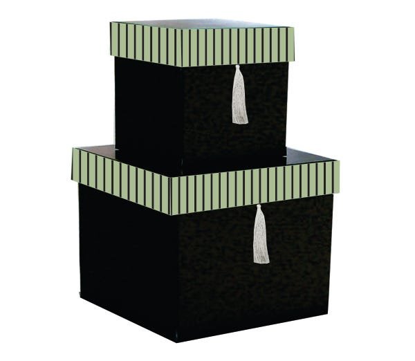 Kit De Caixas Organizadoras Quadradas Black Com Pingente Listras Verde - 1
