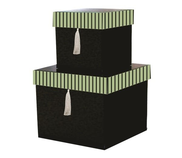 Kit De Caixas Organizadoras Quadradas Black Com Pingente Listras Verde - 2