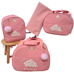 Bolsa maternidade bebê kit 4 peças Nuvem Rosa impermeável - 1 Bolsa maternidade bebê kit 4 peças Nuvem Rosa impermeável - 1