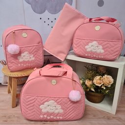 Bolsa maternidade bebê kit 4 peças Nuvem Rosa impermeável - 2 Bolsa maternidade bebê kit 4 peças Nuvem Rosa impermeável - 2
