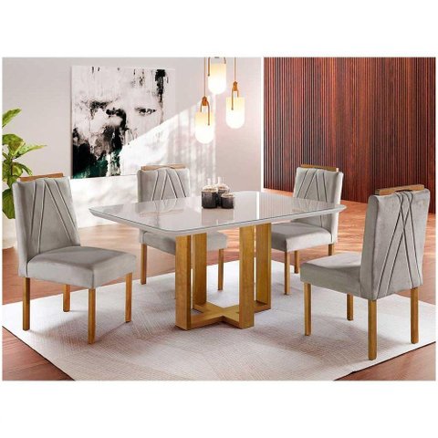 Conjunto Sala De Jantar 4 Lugares Cadeiras Linho Grafite