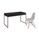 Ver imagem 2 de Escrivaninha Industrial Escritório Preta 137x53cm Malta com 1 Cadeira Eames Eiffel Branca Base Cobre