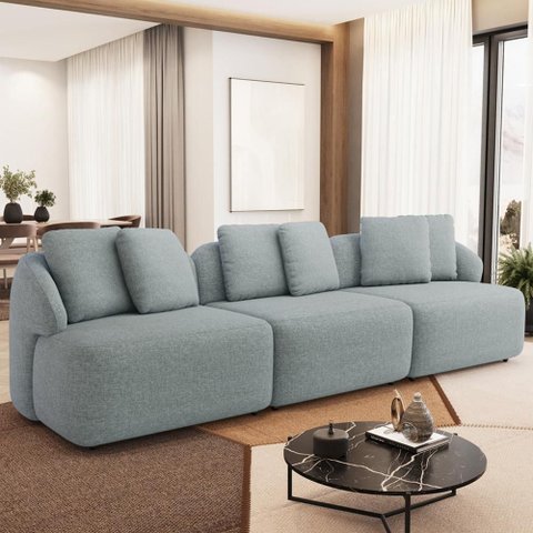 Sofá 3 Lugares para Sala de Estar Living 228cm Arlo F04 Linho Cinza - Lyam Decor