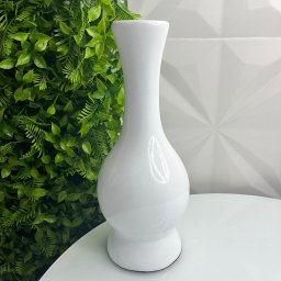 Vaso branco alto decorativo de cerâmica com trabalhado - 4