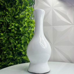 Vaso branco alto decorativo de cerâmica com trabalhado - 3