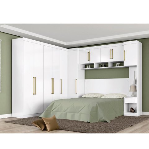 Jogo de Quarto Modulado Firenze 7 Pçs Roupeiro + Armário Branco