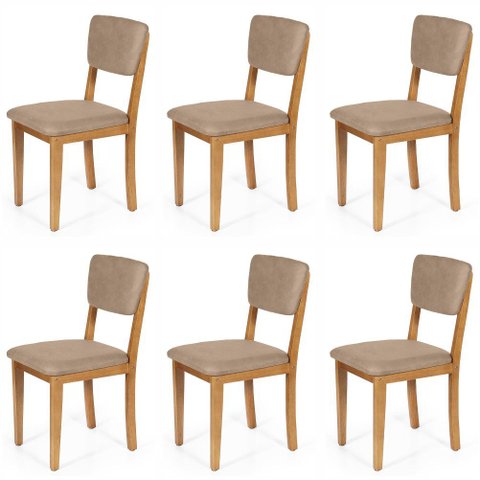 Kit 6 Cadeiras de Jantar Madeira Maciça Estofadas Ella Marrom Claro - Straub Web
