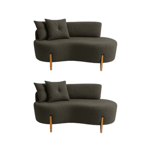 Kit 02 Sofá Orgânico 2lugares C/2almofadas Curvo Sala Recepção Boucle Cinza Escuro -montanaris Decor