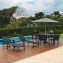 Ver imagem 2 de Kit de Lazer para Jardim e Piscina: Mesa Ripada, 6 Poltronas, 2 Espreguiçadeiras e Ombrelone | Bege 