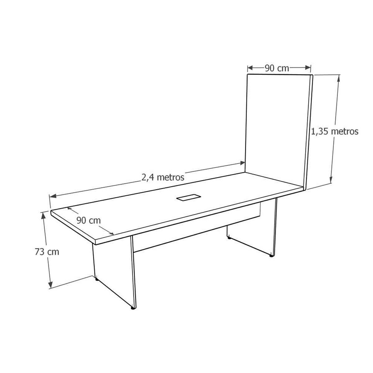 Mesa de Reunião Escritório 2.40x90 com Painel Tv Linha 40 Mm Atacadao Dos Móveis - 4