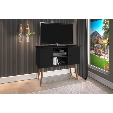Rack / Bancada Vie Modelo Retrô para Tv até 40'' 2 Portas Cor Preto Romar