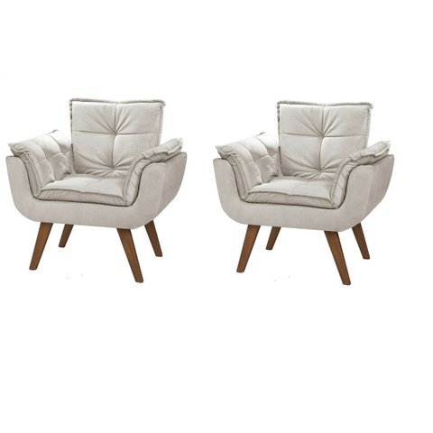 Kit 2 Poltrona Suede Creme Cadeira Decorativa Dani Sala Recepção Pés Caramelo