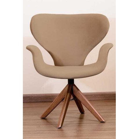 Poltrona Decorativa Mix Pé Giratório de Madeira:bege