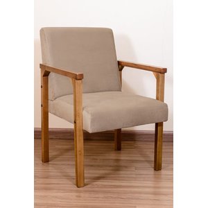Poltrona Decorativa Luna Braço de Madeira:bege