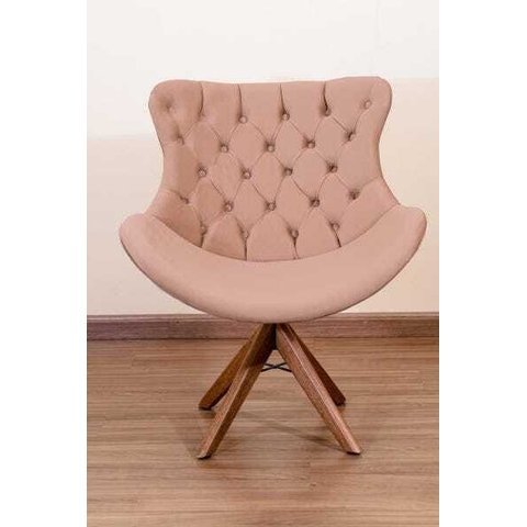 Poltrona Decorativa Júlia Pé Giratório de Madeira Capitonê:Rosa