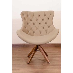 Poltrona Decorativa Júlia Pé Giratório de Madeira Capitonê:bege
