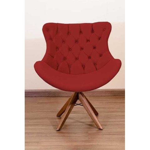 Poltrona Decorativa Júlia Pé Giratório de Madeira Capitonê:vermelho