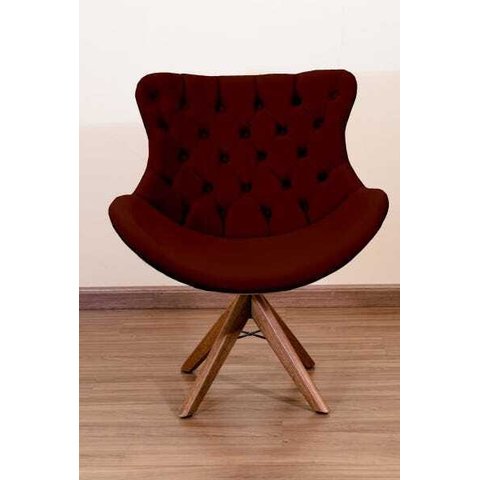 Poltrona Decorativa Júlia Pé Giratório de Madeira Capitonê:vinho