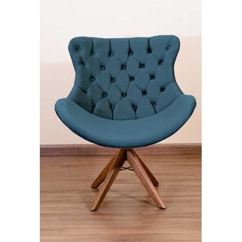 Poltrona Decorativa Júlia Pé Giratório de Madeira Capitonê:azul Marinho
