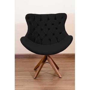 Poltrona Decorativa Júlia Pé Giratório de Madeira Capitonê:preto