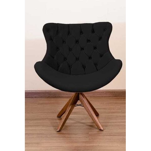 Poltrona Decorativa Júlia Pé Giratório de Madeira Capitonê:preto