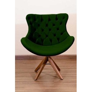 Poltrona Decorativa Júlia Pé Giratório de Madeira Capitonê:verde
