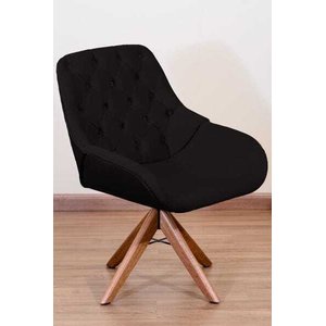 Poltrona Decorativa Linda Pé Giratório de Madeira Capitonê:preto