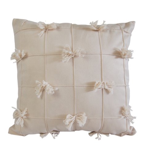 CAPA DE ALMOFADA EM SUEDE CREME COM FRANJAS Almofadas Estilo