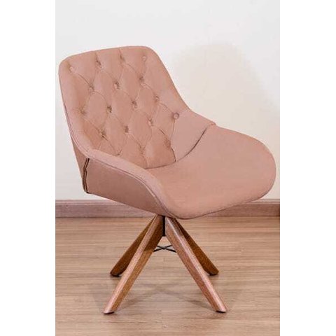 Poltrona Decorativa Linda Pé Giratório de Madeira Capitonê:rosa