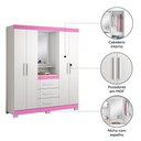 Ver imagem 4 de Guarda-roupa 4 Portas Huntano Rosa - Moveisaqui