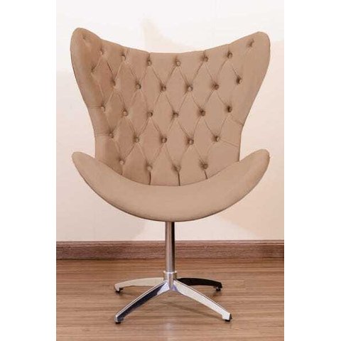 Poltrona Decorativa Egg Pé Giratório de Alumínio Capitonê:bege