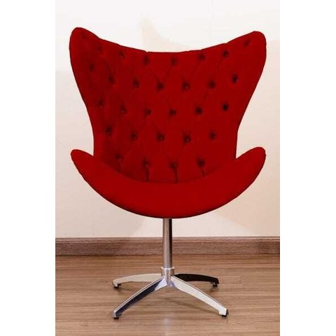 Poltrona Decorativa Egg Pé Giratório de Alumínio Capitonê:vermelho