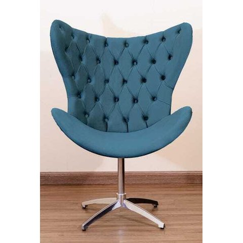 Poltrona Decorativa Egg Pé Giratório de Alumínio Capitonê:azul Marinho