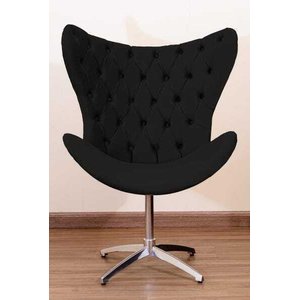 Poltrona Decorativa Egg Pé Giratório de Alumínio Capitonê:preto