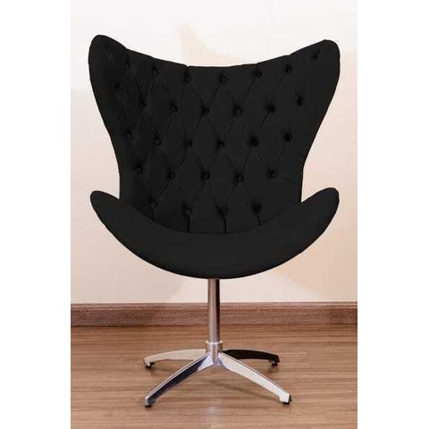 Poltrona Decorativa Egg Pé Giratório de Alumínio Capitonê:preto