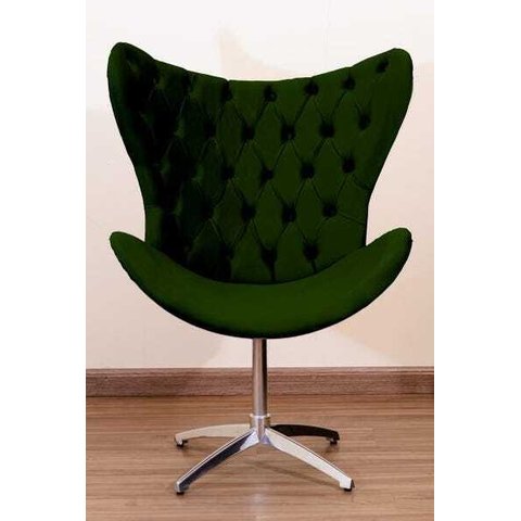 Poltrona Decorativa Egg Pé Giratório de Alumínio Capitonê:verde