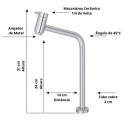 Torneira Link para Banheiros, Lavabos e Cozinhas, 100% em Metal Alta Abertura em 1/4 de Volta - 2