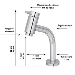 Torneira para Banheiro Link em Metal 22cm 1/4 De Volta - 2