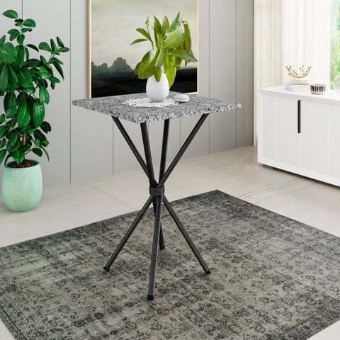 Mesa Quadrada 70cm para Sala de Jantar Tampo Granito Leia Preto/Ocre