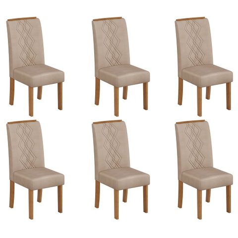 Conjunto Kit com 6 Cadeiras de Jantar Estofadas Ayla MDF Freijó Veludo Creme DJ Móveis