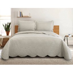 Kit Cobre leito Colcha King Matelasse Tresse Bege Camesa - 1