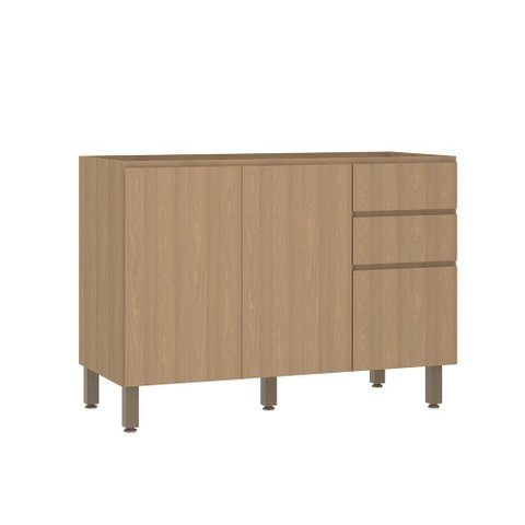Balcão de Cozinha para Pia 120cm 2 Portas e 3 Gavetas sem Tampo Slim Luciane Móveis