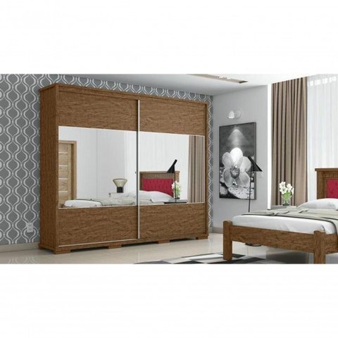 Guarda Roupa Casal Cadenza 2 Porta Correr 6 Gavetas com Espelho 100% Mdf Castanho Fenix