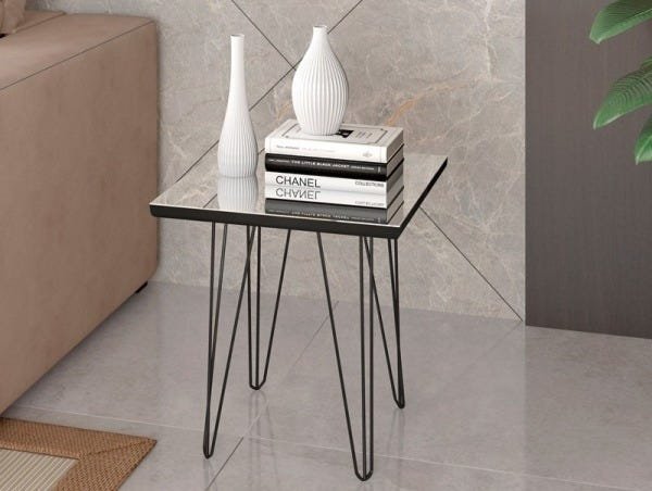 Mesa Lateral Glass Quadrada 47,5 Pé de Ferro Preto - 1