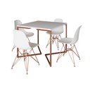 Ver imagem 2 de Mesa Jantar Industrial Quadrada 90cm Branca Base Cobre V com 4 Cadeiras Brancas Eames Eiffel Pés Cob