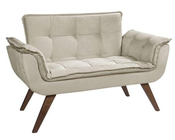Poltrona Namoradeira Opalla Suede Base palito Bege - 1