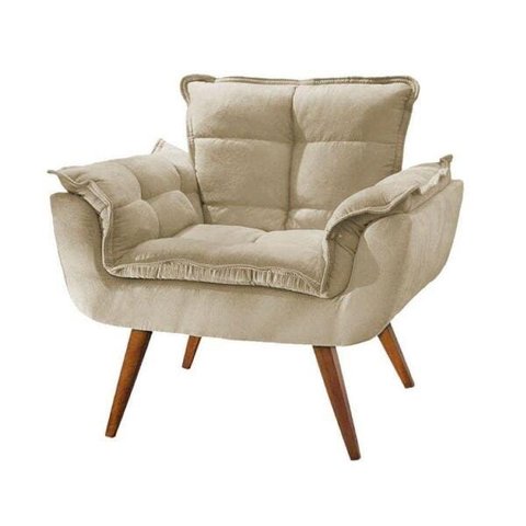 Poltrona Opala - Suede Bege, 1 Lugar, Base Palito Imbuia