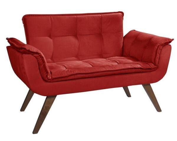 Poltrona Namoradeira Opalla Suede Base palito Vermelho - 1